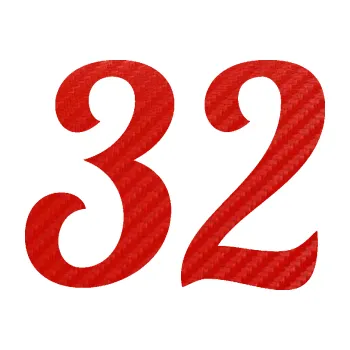 Polep vozidla Startovní číslo 32 typ 3 (53 - 3D karbon červený) SAMOLEPKA NA AUTO, NÁLEPKA, FÓLIE, POLEP, TUNING, VLASTNÍ TEXT, TISK, AUTOSAMOLEPKY.cz, POLEPY, OBRÁZEK, LOGO, 3D STICKERS