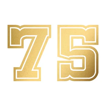 Polep vozidla Startovní číslo 75 typ 5 (43 - zlatá metalíza) SAMOLEPKA NA AUTO, NÁLEPKA, FÓLIE, POLEP, TUNING, VLASTNÍ TEXT, TISK, AUTOSAMOLEPKY.cz, POLEPY, OBRÁZEK, LOGO, 3D STICKERS