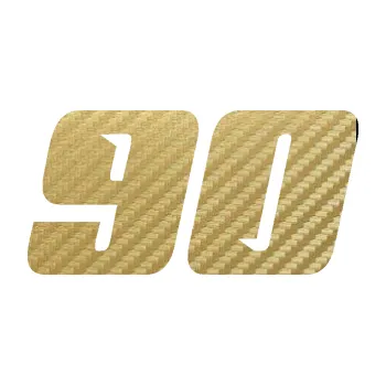 Polep vozidla Startovní číslo 90 typ 6 (59 - 3D karbon zlatý) SAMOLEPKA NA AUTO, NÁLEPKA, FÓLIE, POLEP, TUNING, VLASTNÍ TEXT, TISK, AUTOSAMOLEPKY.cz, POLEPY, OBRÁZEK, LOGO, 3D STICKERS