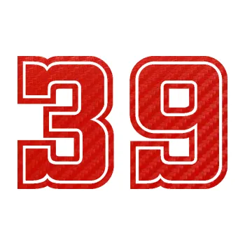 Polep vozidla Startovní číslo 39 typ 5 (53 - 3D karbon červený) SAMOLEPKA NA AUTO, NÁLEPKA, FÓLIE, POLEP, TUNING, VLASTNÍ TEXT, TISK, AUTOSAMOLEPKY.cz, POLEPY, OBRÁZEK, LOGO, 3D STICKERS