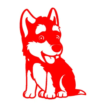 samolepka Pes 195 levá Husky štěňátko (74 - Fluorescentní červená) SAMOLEPKA NA AUTO, NÁLEPKA, FÓLIE, POLEP, TUNING, VLASTNÍ TEXT, TISK, AUTOSAMOLEPKY.cz, POLEPY, OBRÁZEK, LOGO, 3D STICKERS