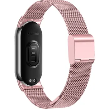 Příslušenství k fitness náramku Milánský tah celokovový náhradní náramek Mi band 8/9/10 Barva: Světle růžový, Pro Přístroj: Xiaomi Mi Band 8/9/10