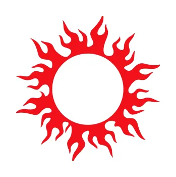 Polep vozidla SAMOLEPKA Tetování 116 slunce s plameny (10 - červená) NA AUTO, NÁLEPKA, FÓLIE, POLEP, TUNING, VLASTNÍ TEXT, TISK, AUTOSAMOLEPKY.cz, POLEPY, OBRÁZEK, LOGO, SAMOLEPKY