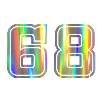 Polep vozidla Startovní číslo 68 typ 5 (93 - Holografická) SAMOLEPKA NA AUTO, NÁLEPKA, FÓLIE, POLEP, TUNING, VLASTNÍ TEXT, TISK, AUTOSAMOLEPKY.cz, POLEPY, OBRÁZEK, LOGO, 3D STICKERS