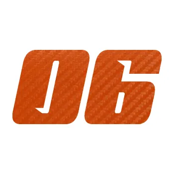 Polep vozidla Startovní číslo 06 typ 6 (54 - 3D karbon oranžový) SAMOLEPKA NA AUTO, NÁLEPKA, FÓLIE, POLEP, TUNING, VLASTNÍ TEXT, TISK, AUTOSAMOLEPKY.cz, POLEPY, OBRÁZEK, LOGO, 3D STICKERS