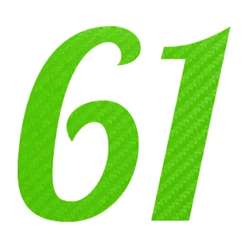 Polep vozidla Startovní číslo 61 typ 3 (58 - 3D karbon zelený kawasaki) SAMOLEPKA NA AUTO, NÁLEPKA, FÓLIE, POLEP, TUNING, VLASTNÍ TEXT, TISK, AUTOSAMOLEPKY.cz, POLEPY, OBRÁZEK, LOGO, 3D STICKERS