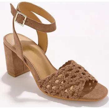 Dámské sandále Páskové kožené sandály na podpatku karamelová 41