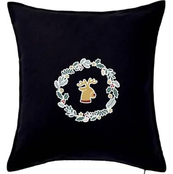 Polštář Vánoční věnec se sobem - Polštář 50x50 - 50x50 - Pouze potah ( Černá )