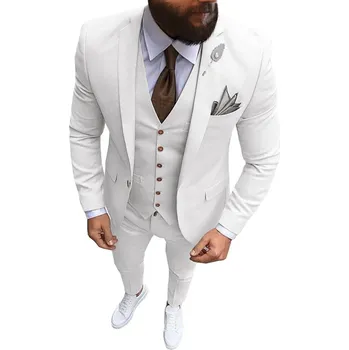 Svatební pánský oblek 3v1 Tuxedo sako, vesta a kalhoty Barva: Bílá, Velikost: XL
