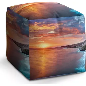 Taburet Taburet Kostka Západ slunce nad mořem: 40x40x40 cm - Sablio