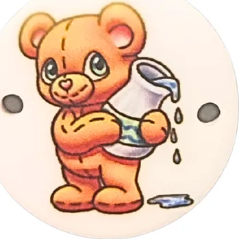 Knoflík GU431, Plastový knoflík, nášivka, medvídek se džbánem, 36" / 1 kus