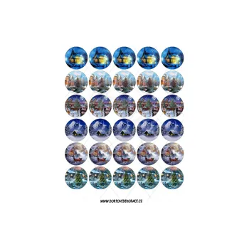 Jedlá dekorace na dort VÁNOČNÍ KRAJINA 4 cm, VARIANTA Jedlý papír 1632