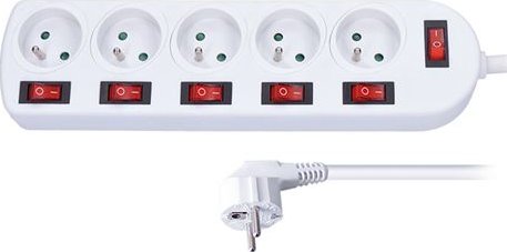 Solight.cz Solight PP143 prodlužovací přívod, 5 zásuvek, bílý, 6x vypínač, 2m