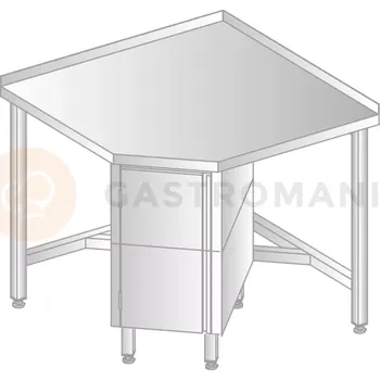 Počítačový stůl Stůl přístěnný rohový z nerezové oceli se skříňkou, 868x968x600x700x379x850 mm | DORA METAL, DM-3110