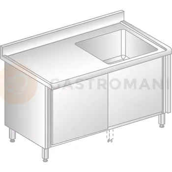 Nerezový dřez Stůl přístěnný z nerezové oceli s dřezem, skříňkou s posuvnými dveřmi, zadní lištou a okapovou lištou 1600x700x850 mm | DORA METAL, DM-S-3211