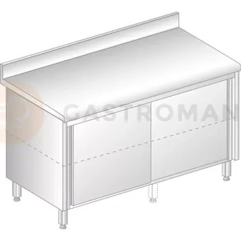 Nerezový dřez Stůl přístěnný z nerezové oceli se skříňkou, posuvnými dveřmi, zadní lištou a okapovou lištou 800x600x850 mm | DORA METAL, DM-S-3118 N