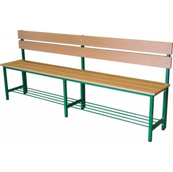 Zahradní lavice ŠATNA L šatní lavička s opěrákem, Barva kovové konstrukce RAL 3002 červená, Barva lamina světlý dub Křovina s.r.o. A205+A206