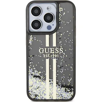 Guess Liquid Glitter Gold Stripe kryt s přesýpacími třpytkami pro iPhone 15 Pro Barva: Černá