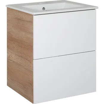 Koupelnový nábytek BPS-koupelny Koupelnová skříňka s keramickým umyvadlem Swing WOC 50, bílá/dub country