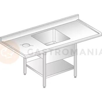 Nerezový dřez Stůl přístěnný z nerezové oceli s místem na myčku, otvorem pro odpad, dřezem, poličkou, zadní lištou a okapovou lištou 2200x700x850 mm | DORA METAL, DM-S-3229
