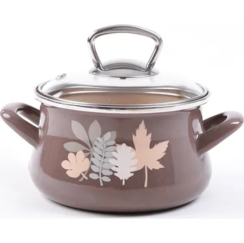 Hrnec Metalac Lístky (šedé), hluboký hrnec elegant se skleněnou poklicí 20 cm, 4 l