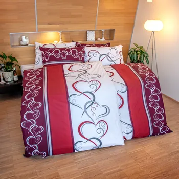 Povlečení České povlečení SRDCE VÍNOVÉ 140 x 220, 70 x 90 cm knoflík