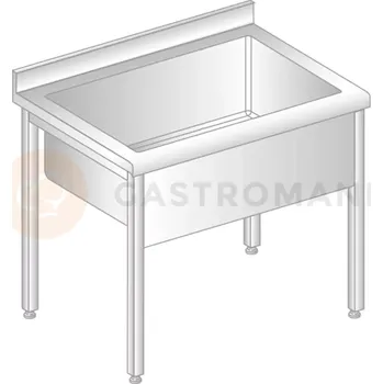 Nerezový dřez Stůl přístěnný z nerezové oceli s jednokomorovou vanou, zadní lištou a okapovou lištou 900x700x850 mm, výš. komory = 400 mm | DORA METAL, DM-S-3235