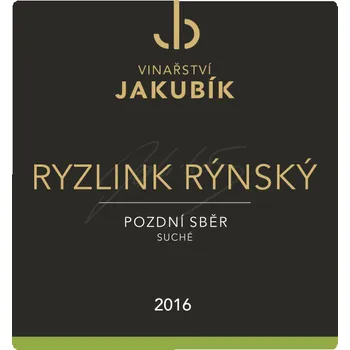 Ryzlink rýnský 2016, pozdní sběr, Vinařství Jakubík, suché