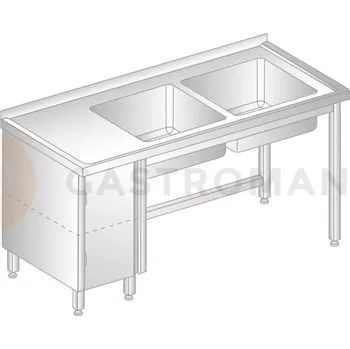 Nerezový dřez Stůl přístěnný z nerezové oceli s 2 dřezy a skříňkou 1700x600x850 mm | DORA METAL, DM-3015