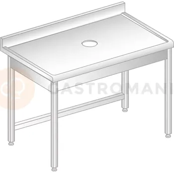 Počítačový stůl Stůl přístěnný z nerezové oceli s otvorem pro odpad, zadní lištou a okapovou lištou 1500x700x850 mm | DORA METAL, DM-S-3228