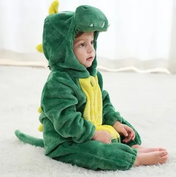 Karnevalový kostým Dětský kostým/plyšový overal pro nejmenší - Dinosaurus, Tygr, Jednorožec Varianta: Zelený dinosaurus, Velikost: 90/12-18 měsíců