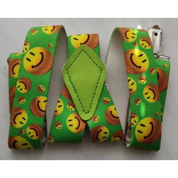 Kšandy Dětské šle typ Y - délka 48 cm, šíře 2,5 cm - zelený smajlík