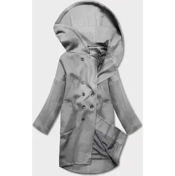 Dámský kabát Šedý dámský kabát plus size s kapucí (2728) odstíny šedé 48