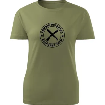 Dámské tričko Dámské tričko Zombie Outbreak Response Team Machete and Shotgun - olivová
