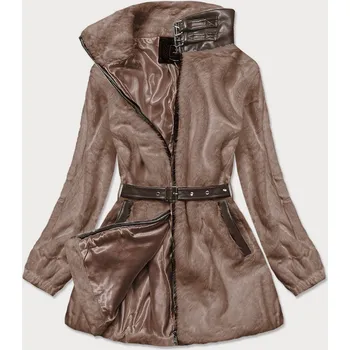 Hnědá kožešinová bunda se stojáčkem (GSQ2228) odstíny hnědé S (36)