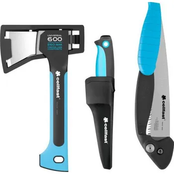 Multifunkční nůž Cellfast Kemping set: Skládací pilka ENERGO, univerzální sekera U600 ENERGO, univerzální nůž