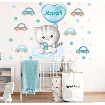 Samolepící dekorace Nálepky na zeď kocourek s vlastním jménem - Plotbase, s.r.o., 120x85cm