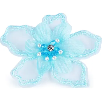 Květ s kamínkem a korálky k našití a nalepení Ø8 cm