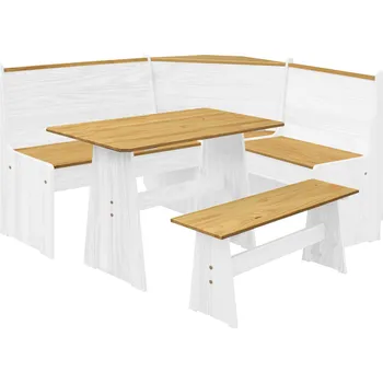 Jídelní set Rohová jídelní souprava bílá/medová masiv