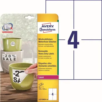Samolepící etiketa Odolné snímatelné etikety 105 x 148 mm, 20 listů A4 L4719REV-20