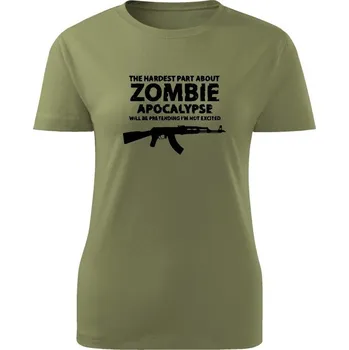 Dámské tričko Dámské tričko Zombie Apocalypse Kalashnikov AKM - olivová
