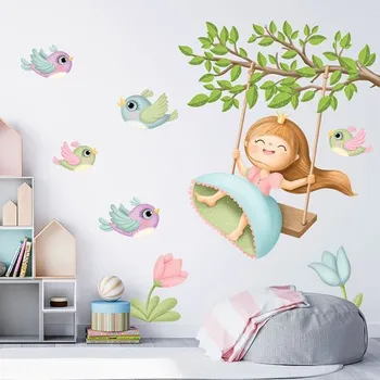 Samolepící dekorace Nálepky na zeď holčička na houpačce | Plotbase s.r.o. 120x120cm