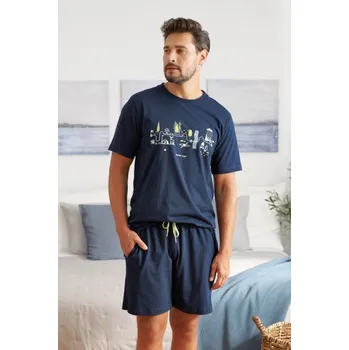 Pánské pyžamo Doctor Nap tmavě modré pánské krátké pyžamo s potiskem Velikost: XL