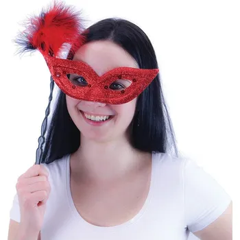 Karnevalová maska Škraboška s peřím - červená