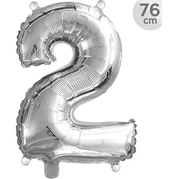 Balónek Balón narozeninový 76 cm - číslo 2, stříbrný 450525