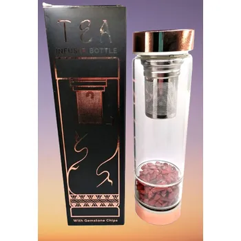 Borosilikátová láhev s krystalem jaspisu – pro energetizovanou vodu