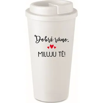 Termohrnek DOBRÉ RÁNO. MILUJU TĚ! - bílý termohrnek 475 ml