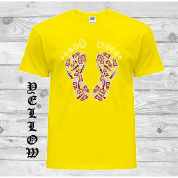 Chlapecké tričko detske-levne-bavlnene-tricko-potisk-stopy-tenisky Barva: Yellow - žlutá, velikost: 152