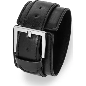 Módní doplněk Troli Černý kožený náramek s ocelovou sponou + 2 měsíce na vrácení zboží