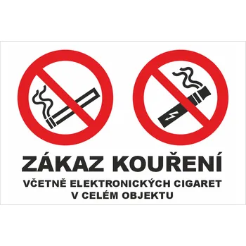 Kouření zakázáno včetně el.cigaret v celém objektu plast 0,5mm 300x200 mm